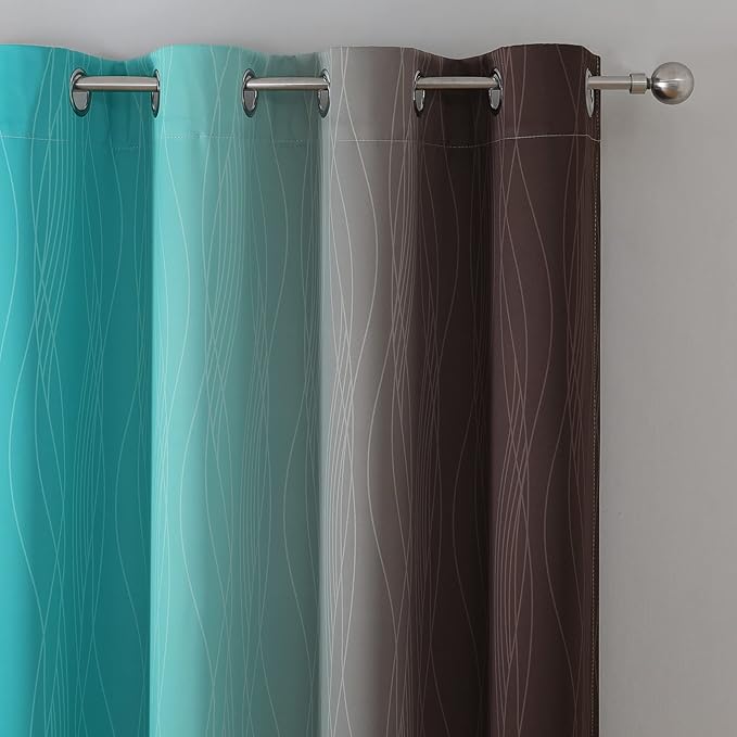 Brown and Teal Gradient Blackout Curtains - Image 4