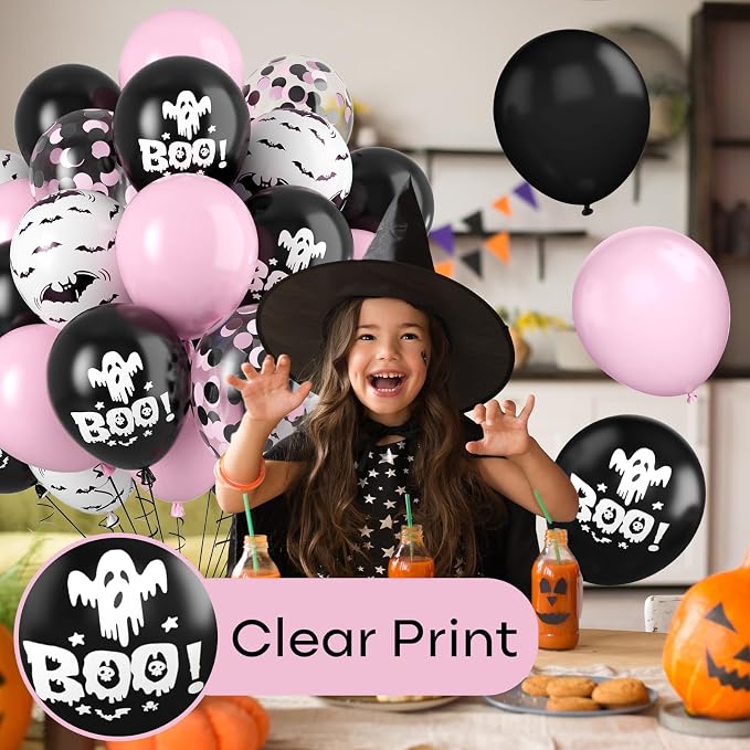 Halloween Balloons, Cute Ghost Bat BOO Print Balloons, Halloween Kids Birthday - Image 3