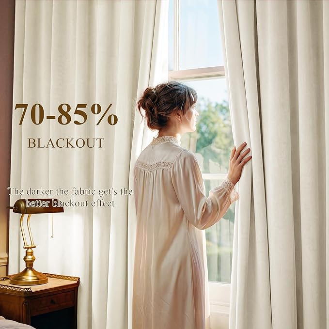 Ivory White Velvet Curtains for Nursery Back Tab, W52 x L90, Back tab Drapes - Image 3