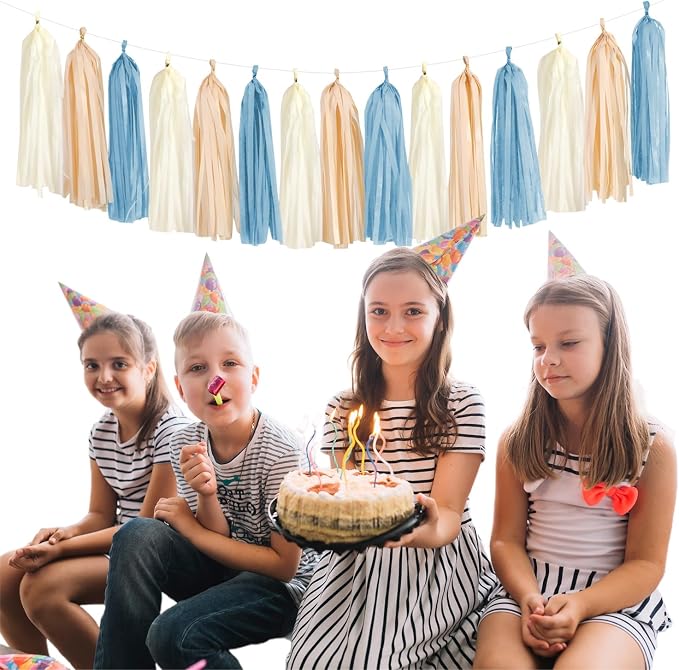 Dusty-Blue Baby-Shower Party-Decorations Tassel-Garland - Image 7
