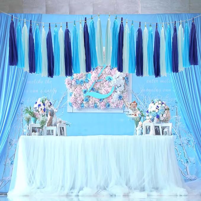 Blue Ombre Tassel 30Pcs Tissue Paper Tassels Garland DIY Hanging Paper - Image 6
