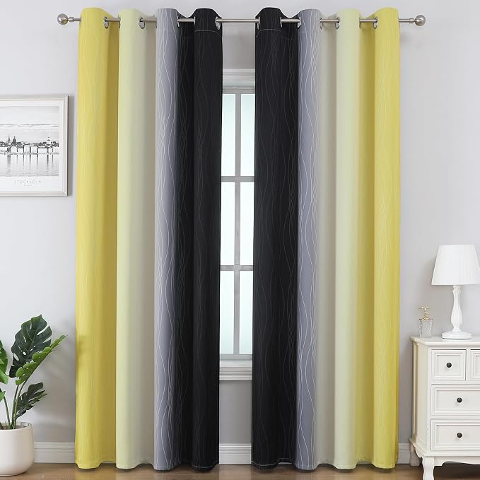 Black and Yellow Ombre Blackout Curtains - Image 2