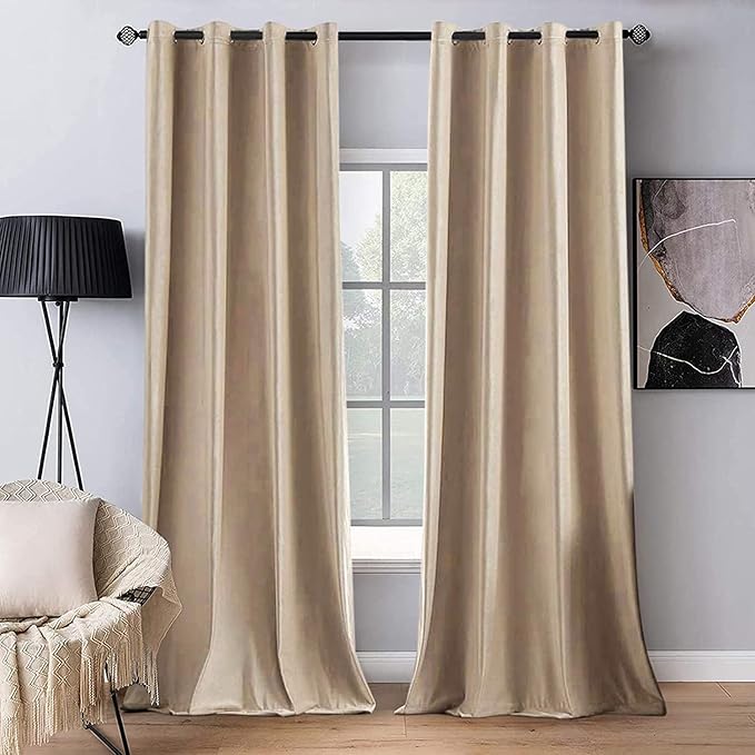 MIULEE Velvet Curtains Camel Beige 52 x 84 Inch Length Set of 2 | Grommet Drapes by MIULEE