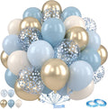 Dusty Blue and Gold Balloons, 12 Inch Blue Gold Balloons, Retro Fog Blue by Saxuxu