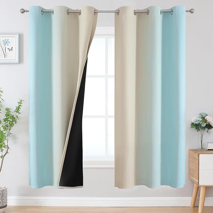 Aqua and Beige Ombre Blackout Curtains 72 Inches Length by ESTELARTEXTILER
