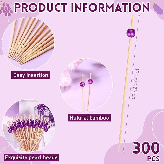 Reallnaive 300 Pcs Cocktail Pick Pearl Fancy Toothpick - Image 2