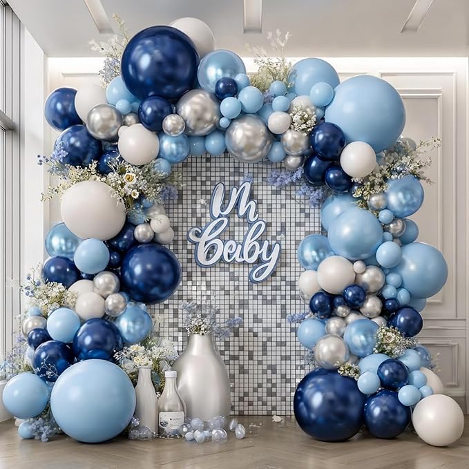 Blue White Silver Balloons Arch Kit, Party Dcoration | Navy/Light/Dark Pearl by Zesliwy