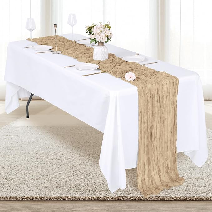 12 Pack Beige Cheesecloth Table Runner 17x108 Inch Semi Sheer Boho Gauze Cheese - Image 4