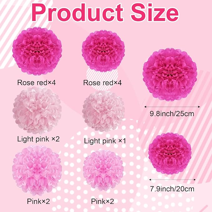 Tissue Paper Pom Poms, Rose Red Paper Flower Ball - Image 2