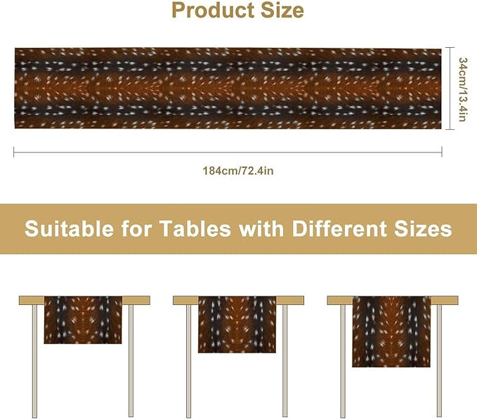 Deer Skin Table Runner Brown Fur Runner Black White Elk Deer Print Fur Western Print Cotton Linen Cottage Dinner Table Runners for Dining Room Kitchen Table Setting, 13x36 Inch