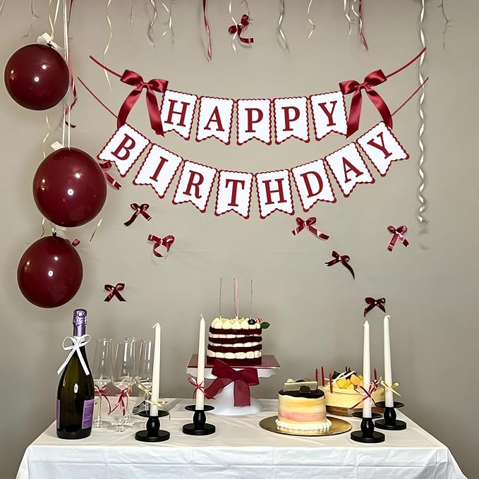 Bow Happy Birthday Banner for Bow Birthday Decorations Pink Bows Garland for - Image 6