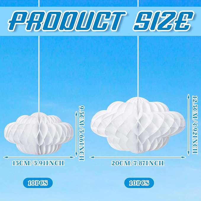 Affrolling 20 Pcs 3D Cloud Decorations Hanging Honeycomb Decor Artificial Cloud - Image 3