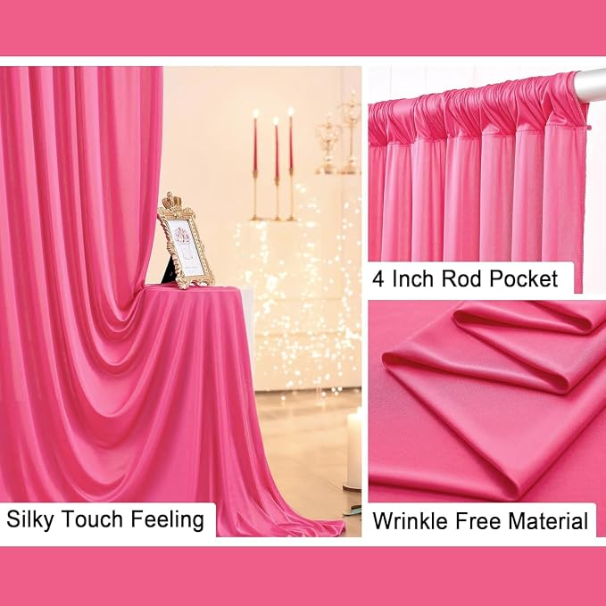 20 ft x 10 ft Wrinkle Free Fuchsia Backdrop Curtain - Image 3