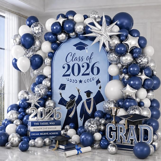 Blue Silver Balloon Garland Arch Kit, Metallic Silver Confetti Balloons Star by Togvu