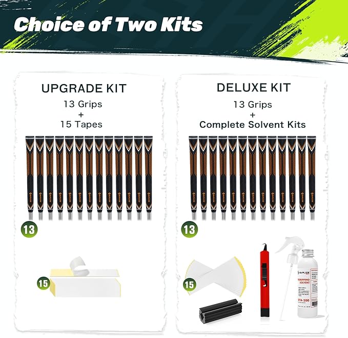 SAPLIZE High-performance Rubber Golf Grips 13 Pack, High Shock Absorption, Non-slip, Choose from 13 Grips with 15 Tapes or Full Regripping Kit, Std/Mid/Jumbo, CC10 Series