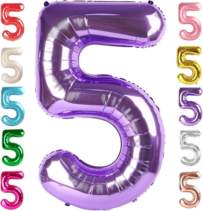 5 Balloon Numbers Birthday Decorations, 40In Purple Balloons by Mluchee