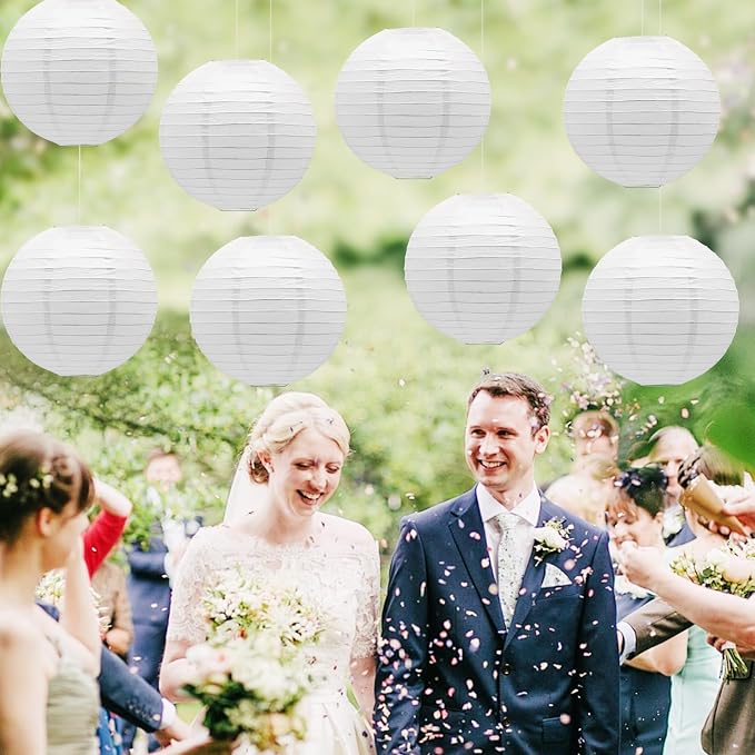 White Chinese Paper Lanterns Japanese Round Shape Hanging Ceiling Lanterns - Image 5