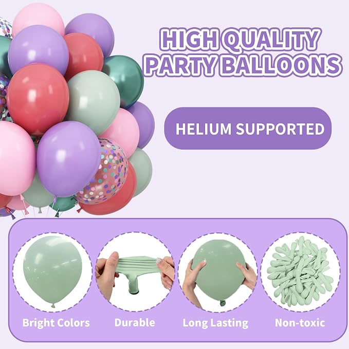Pink Purple Green Balloons for Mermaid Magic Birthday Party Decorations Under - Image 5