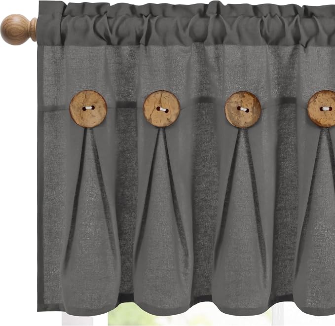 Farmhouse Valance Curtains, Boho Cotton Linen Kitchen Valance, Rod Pocket - Image 2