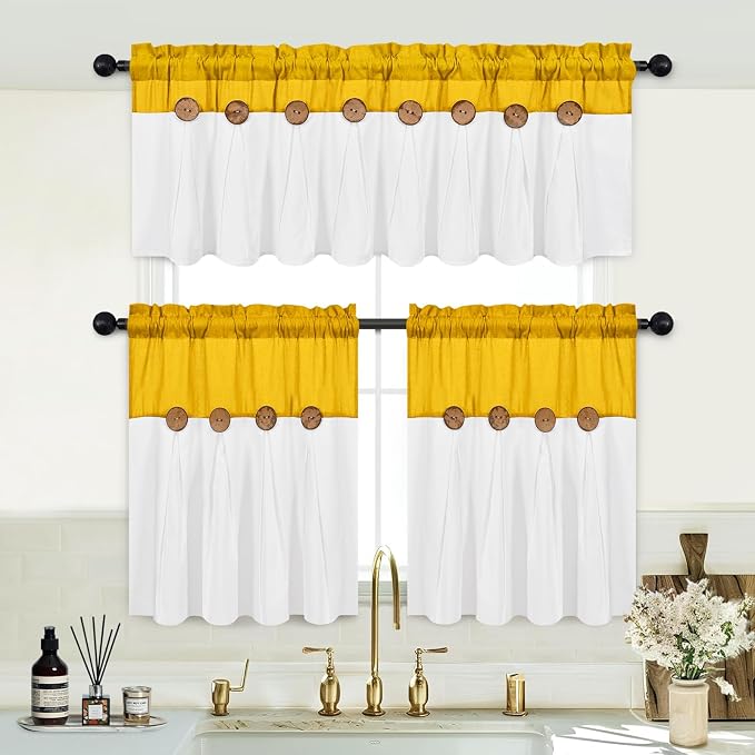 Farmhosue Kitchen Curtains 36 Inch Length, Rustic Cotton Linen Tier Curtains - Image 3