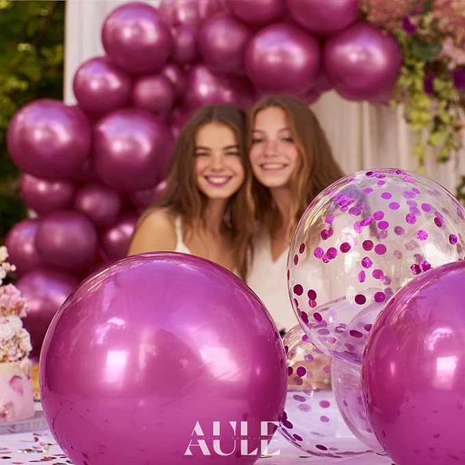 AULE 100Pcs Metallic Hot Pink Balloons 18/12/10/5 Inch Different Sizes | Chrome - Image 2