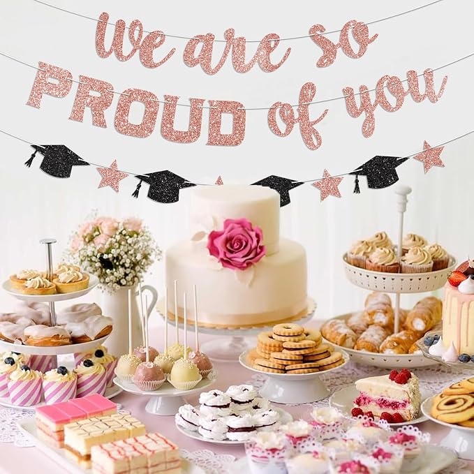 We are So Proud of You Banner Prestrung Rose Gold Graduation Banner Graduation - Image 5