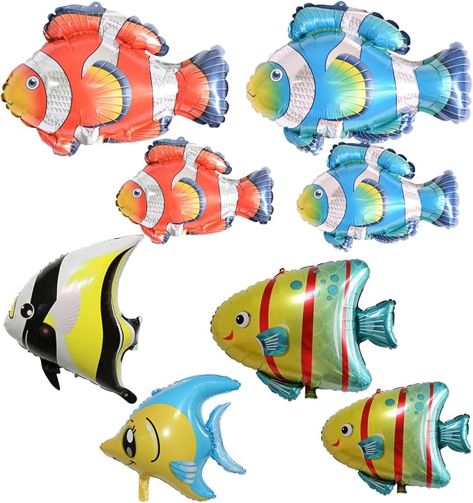 8 Pcs Fish Balloons, Under The Sea Clownfish Tropical Fish Bubble Sea Animal by YiYou