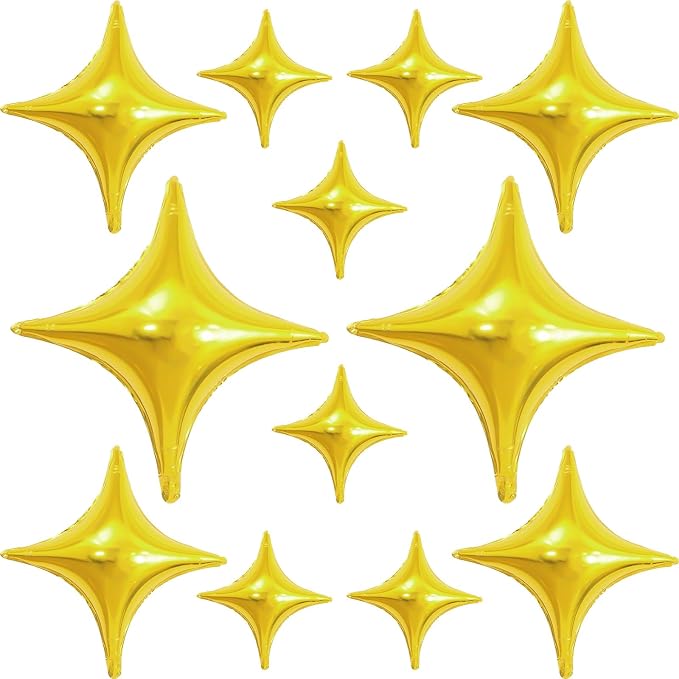 HILAVO 12PCS Gold Star Balloons, 24in 18in 10in Four Pointed Star Shaped by HILAVO