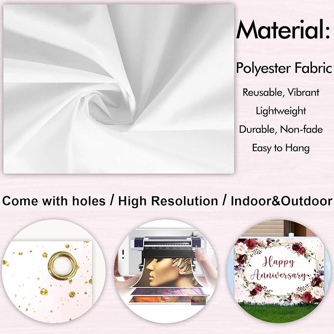 Sensfun Happy Anniversary Backdrop Banner Burgundy Pink Flower Wedding - Image 7