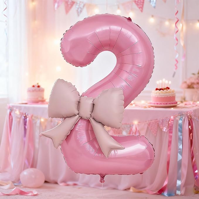 Bow Pink 2 Balloons, 40 Inch Giant Pink Bow Helium Foil Number 2 - Image 4