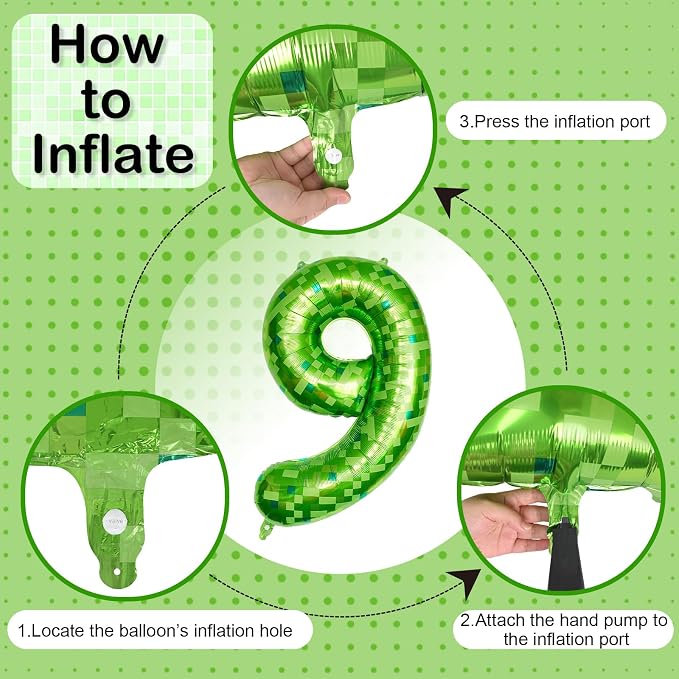 9th Birthday Balloons for Boys, Large Lime Green Pixel Number 9 Balloon - Image 8