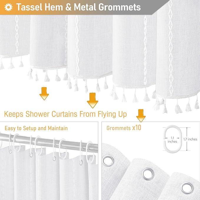 54x78 Boho Farmhouse Linen Heavy Duty Cloth Shower Curtain Set, 330GSM Linen - Image 5