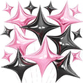 Pink Black Star Balloons, 26 Inch and 10 Inch Pink Stars Shaped Balloon by BIAPIAN