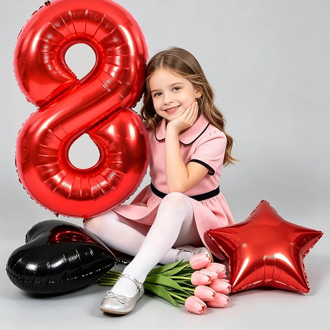 TONIFUL 8th Birthday Balloons Kit 40 Inch Red Large Number 8 Foil Balloon | - Image 5