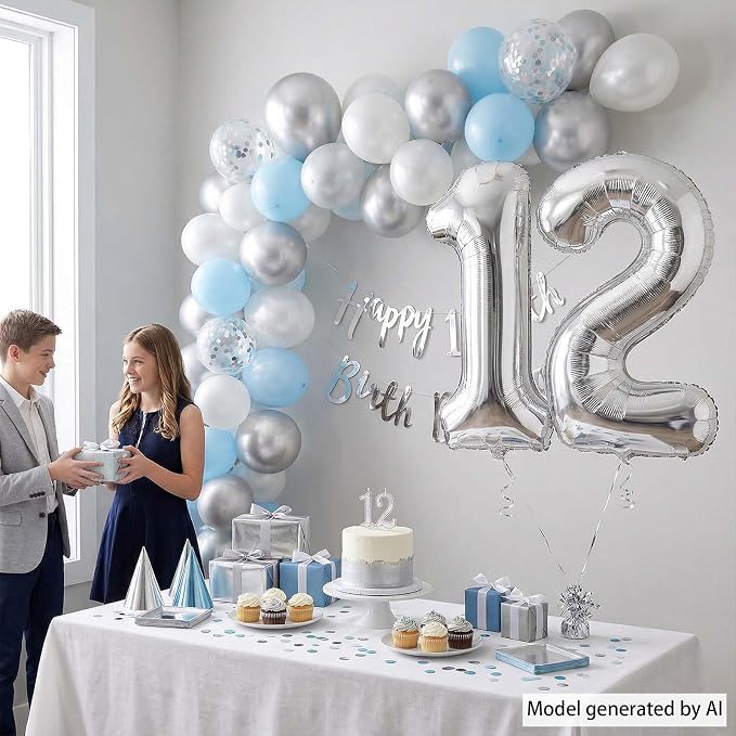 Silver Number 12 Balloon 40 Inch, Luminous Foil - Image 6