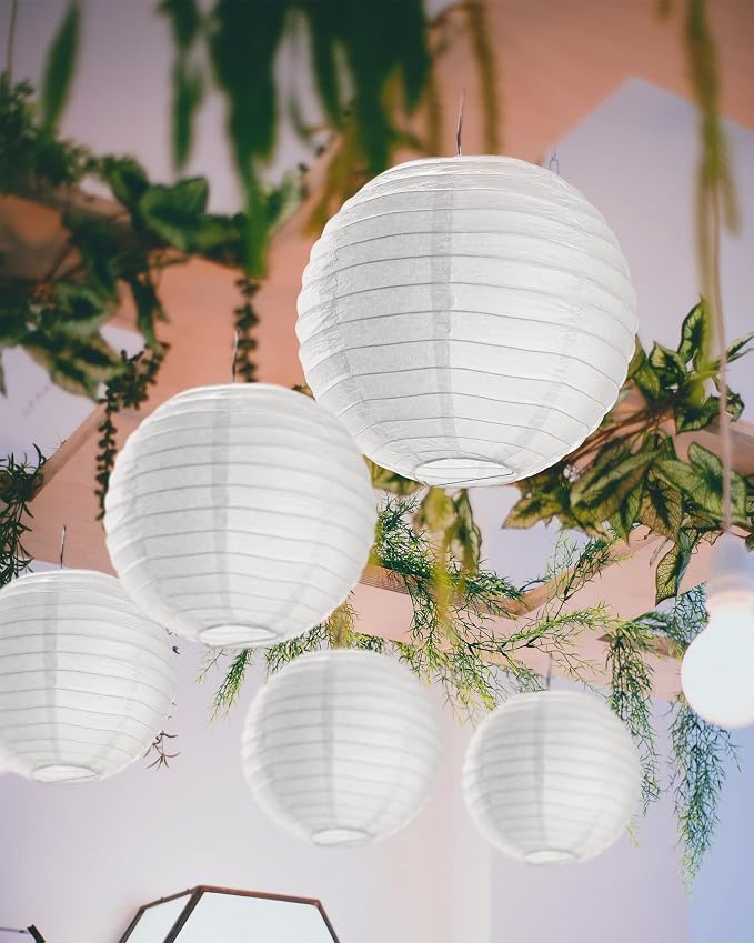Treela 30 Pack White Chinese Japanese Paper Lanterns Decorative Hanging Round - Image 4
