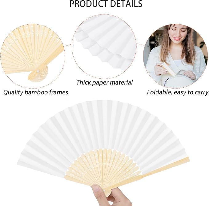Aodaer 72 Pieces White Folding Fans - Image 3