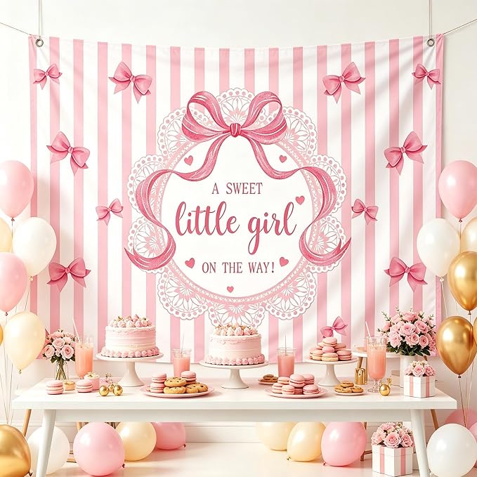 AIBIIN A Sweet Little Girl is on The Way Photography Background Pink Bow Girls - Image 5