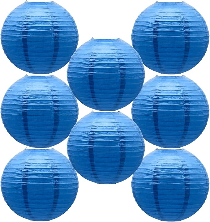Blue Round Paper Lanterns Chinese Japanese Hanging Ceiling Decorations by BARTHEW