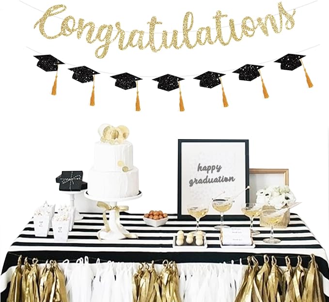 Congratulations Banner Graduation Decorations Class of 2026 Gold Glitter - Image 5
