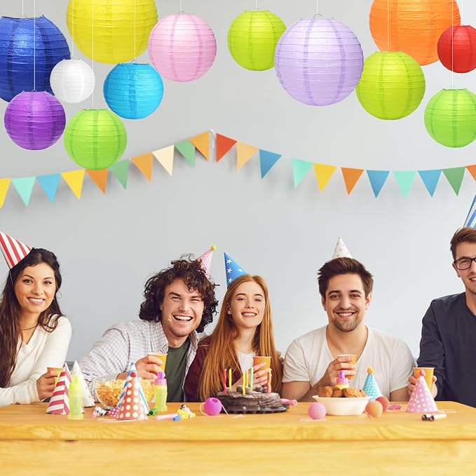 21Pcs Multicolor Paper Lanterns, 4-10in Hanging Decor, Wedding Birthday | - Image 4