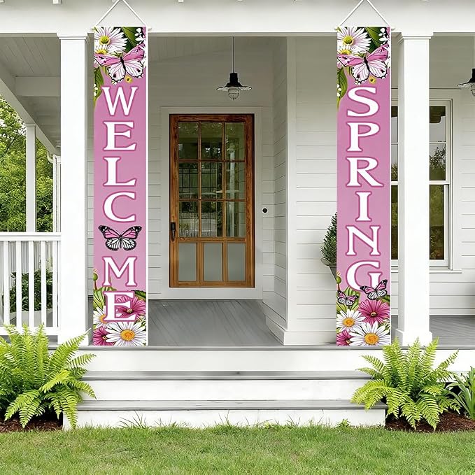 2 Piece Porch Banners 71x12 Inch Welcome Spring Butterfly Decor | Two-piece - Image 5