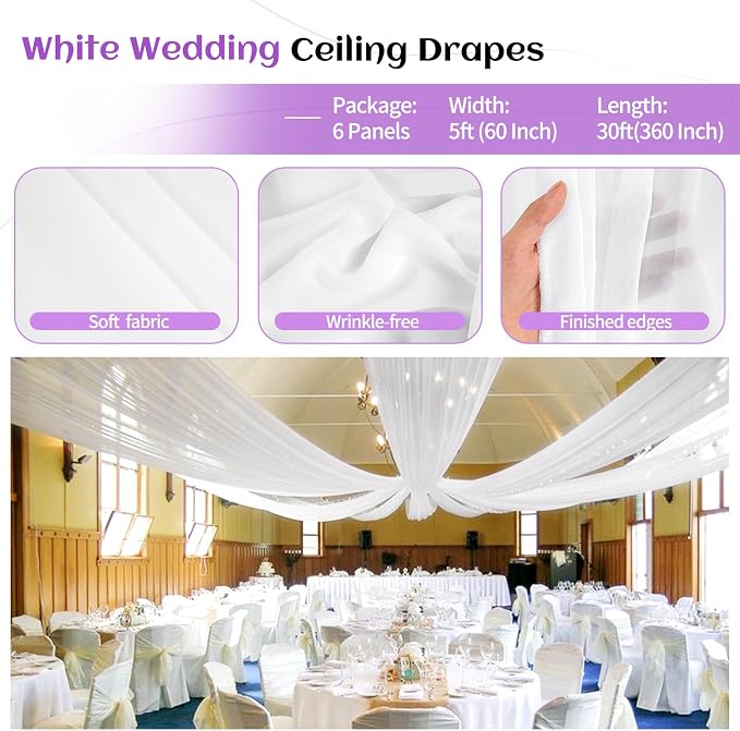 6 Panel White Wedding Drapes - Image 4