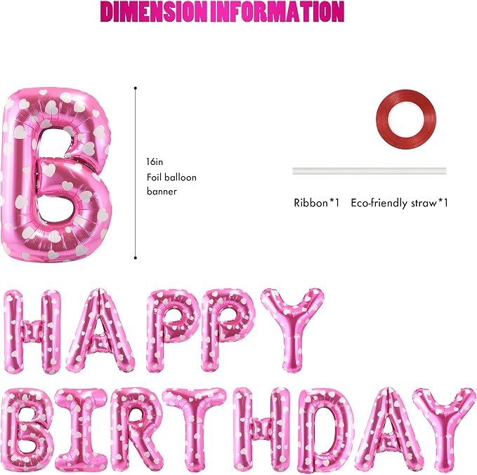 CANREVEL Happy Birthday Banner Decorations + 12Pcs Heart Balloons, - Image 3