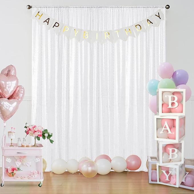 Sugargirl White Sequin Backdrop Curtain 4 Panels 2FTx8FT Glitter White - Image 7