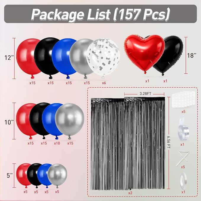 Red Black Silver Blue Balloons Arch Kit - Image 2