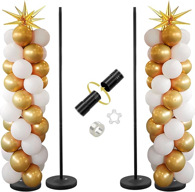 Balloon Stand - Set of 2, 56 Inch Height Adjustable Splicing Metal Pole Balloon by DAKEPOLE
