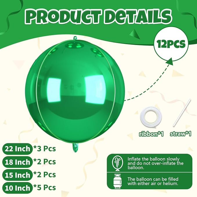 12Pcs Green Round Balloons Foil, Big Metallic Green Foil Balloons - Image 2