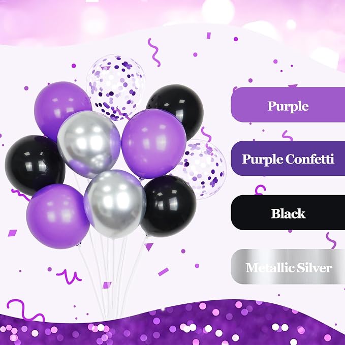 60pcs Purple and Black Balloons 12inch - Image 4
