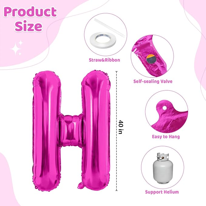 Hot Pink HBD Balloons, HBD Foil Balloon - Image 2